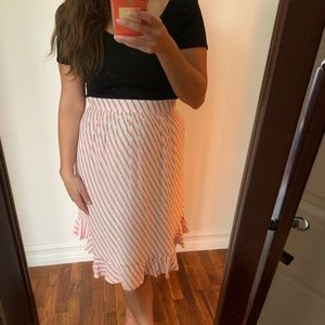 LOFT | Striped Ruffle Hem Skirt MIDI Size 2 NWOT